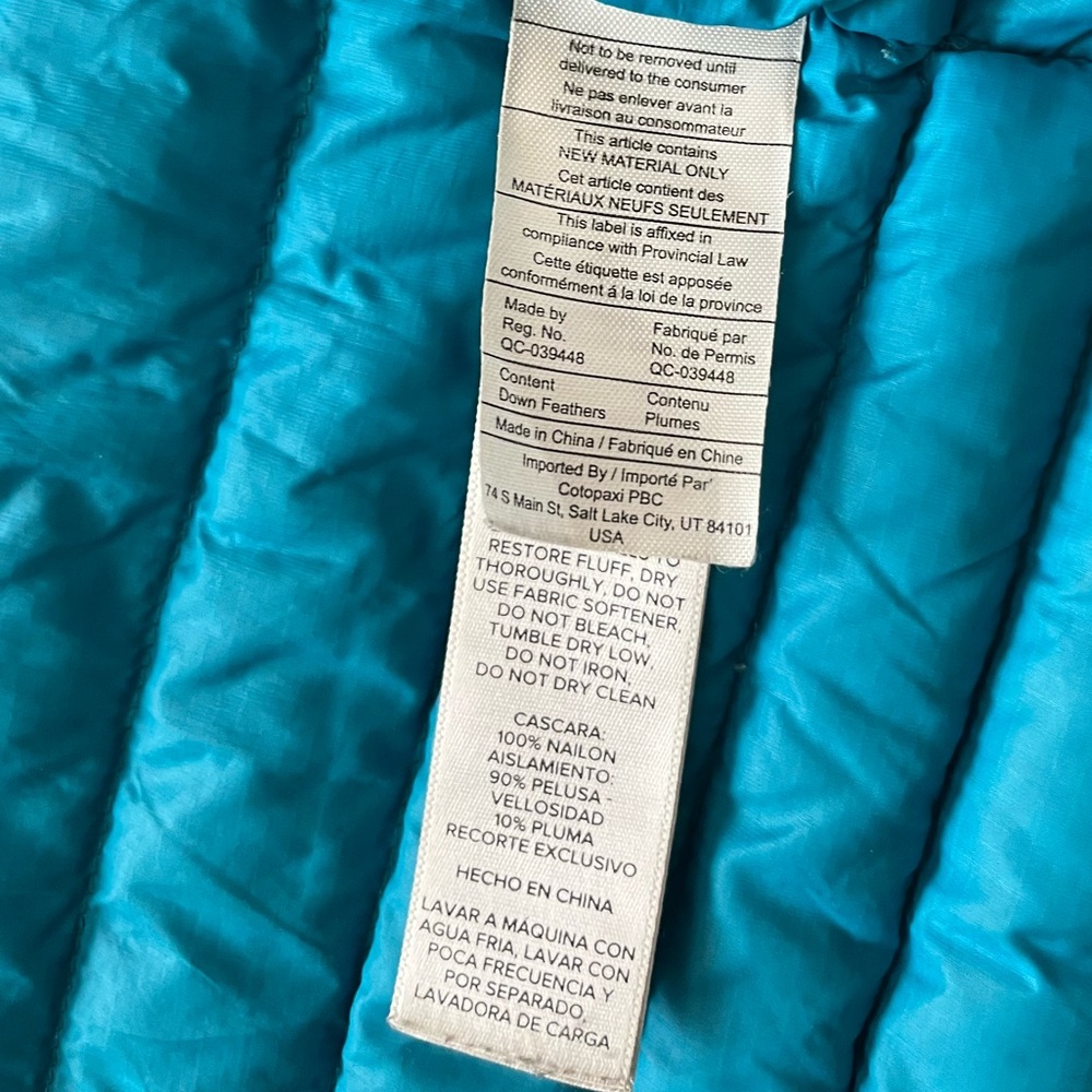 ‼️SOLD‼️ Cotopaxi Men's Fuego Hooded Puffer Jacket - Olive, Navy & Teal Stripes - Picture 10 of 11
